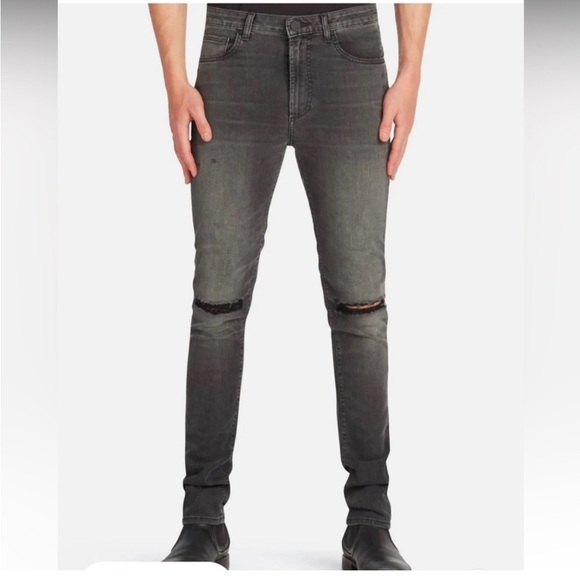 MONFRERE Greyson Distressed Skinny Jean Slash Rodium Black Mens Sz 31 NEW - Picture 3 of 16